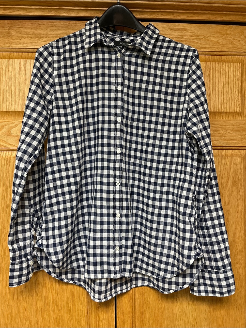 J. Crew Navy and White Gingham Button-Down Shirt - Size 10